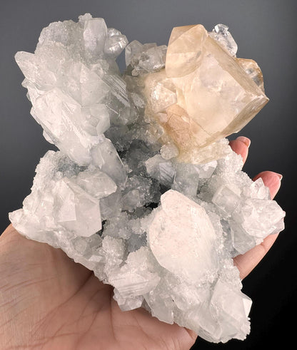 Amazing Piece! Chalcedony, Apophyllite Crystal with Honey Calcite Specimen