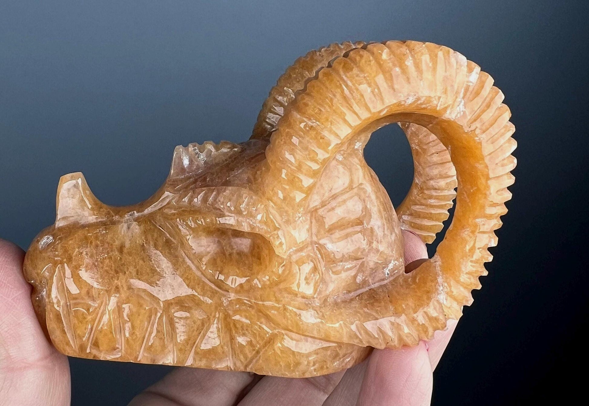 Orange Aventurine Dragon Statue, Handcrafted Chinese Zodiac Decor