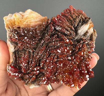 Fresh Arrival!Black Barite With Red Vanadinite Crystal Specimen From Morocco