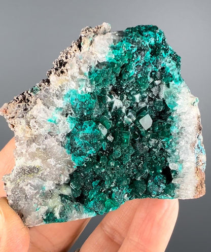 Sugar Crystallization on Emerald Green Dioptase