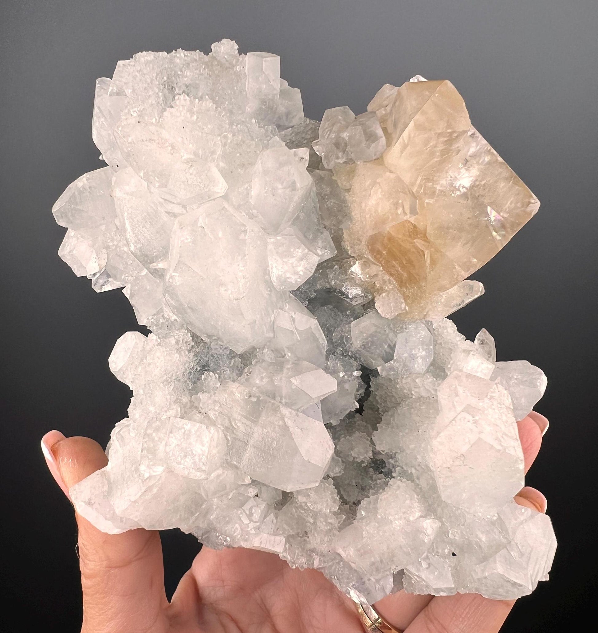 Amazing Piece! Chalcedony, Apophyllite Crystal with Honey Calcite Specimen