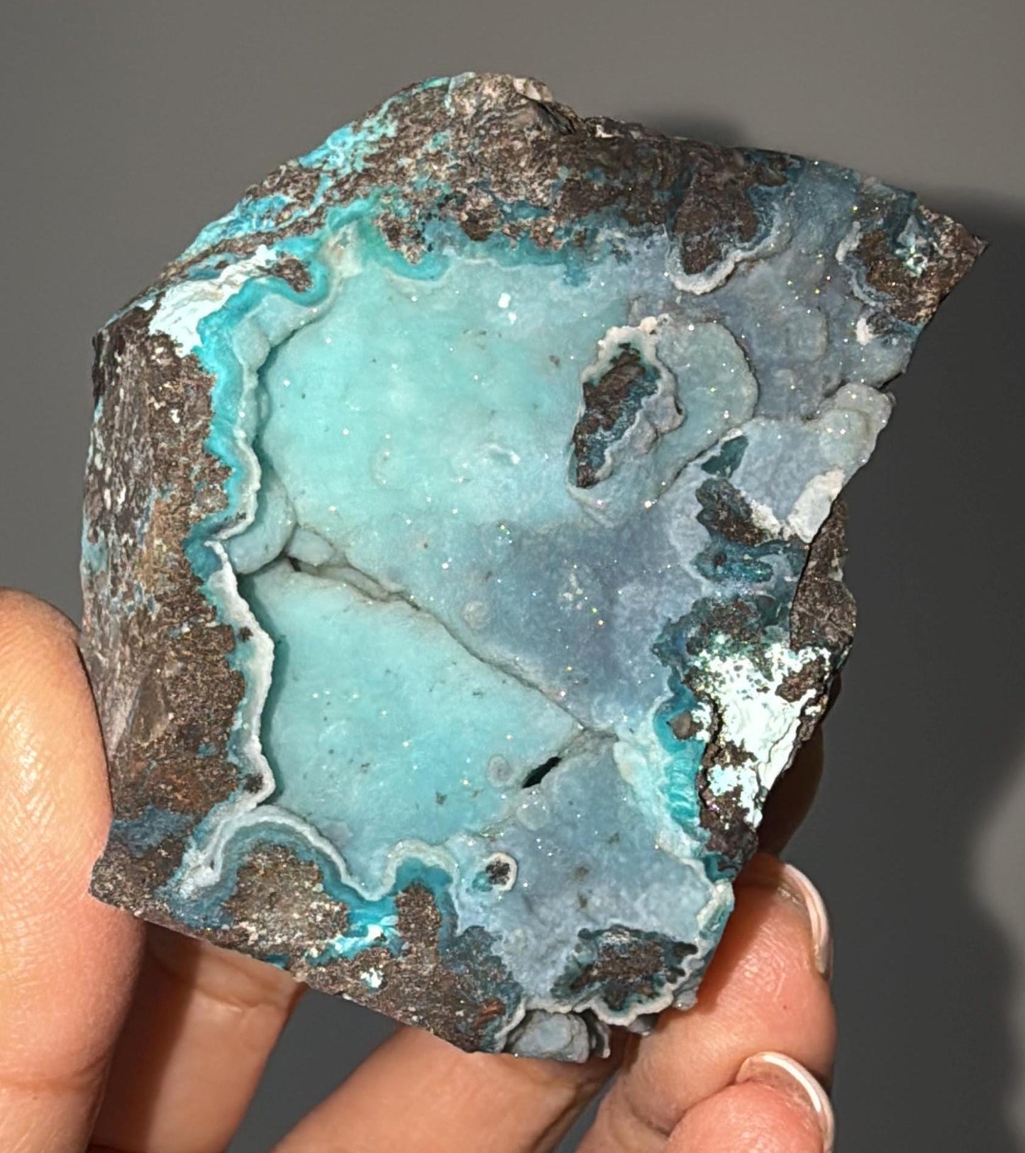 Druzy Blue Chrysocolla with Chalcedony Crystal