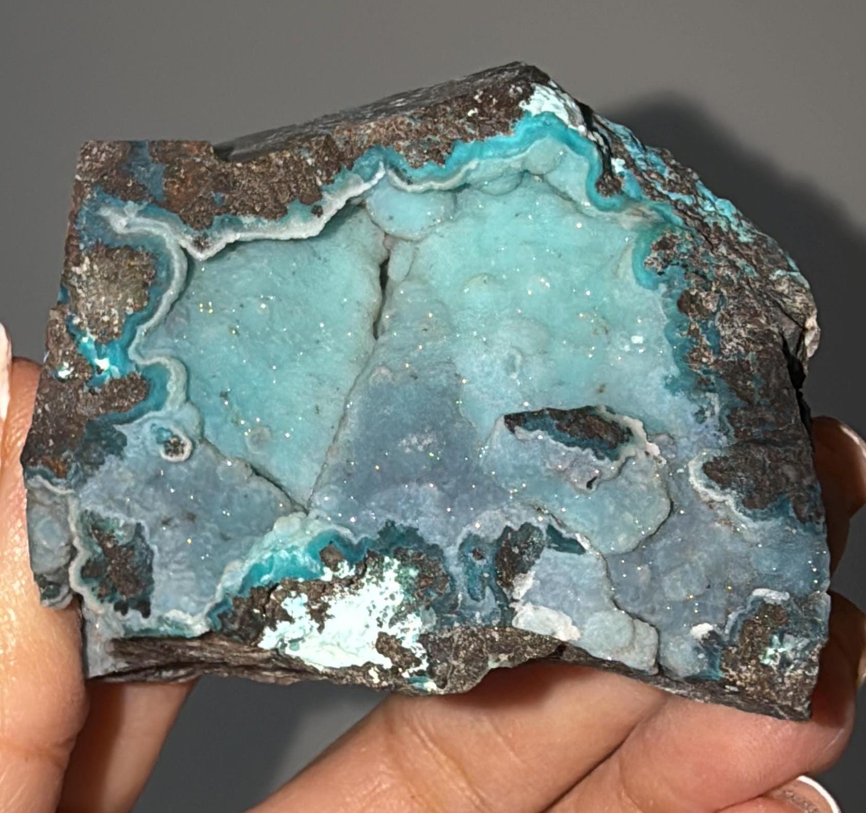 Druzy Blue Chrysocolla with Chalcedony Crystal