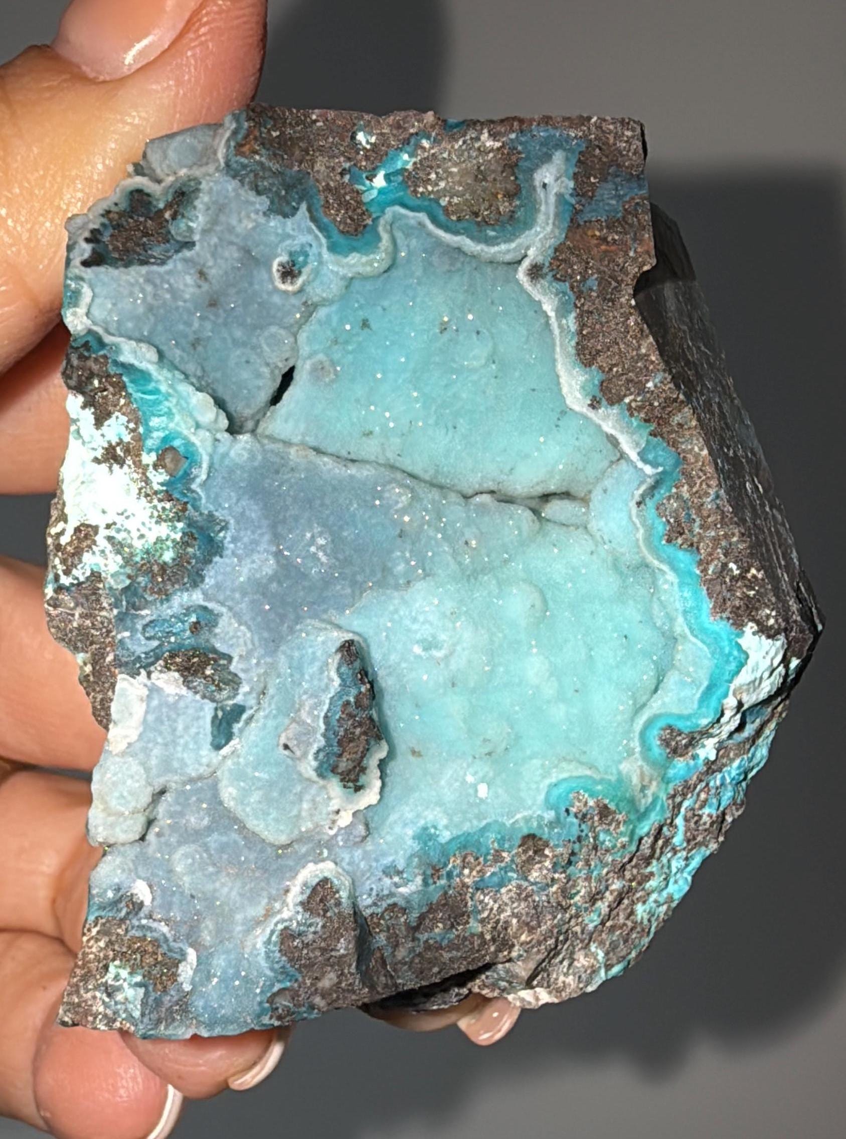 Druzy Blue Chrysocolla with Chalcedony Crystal