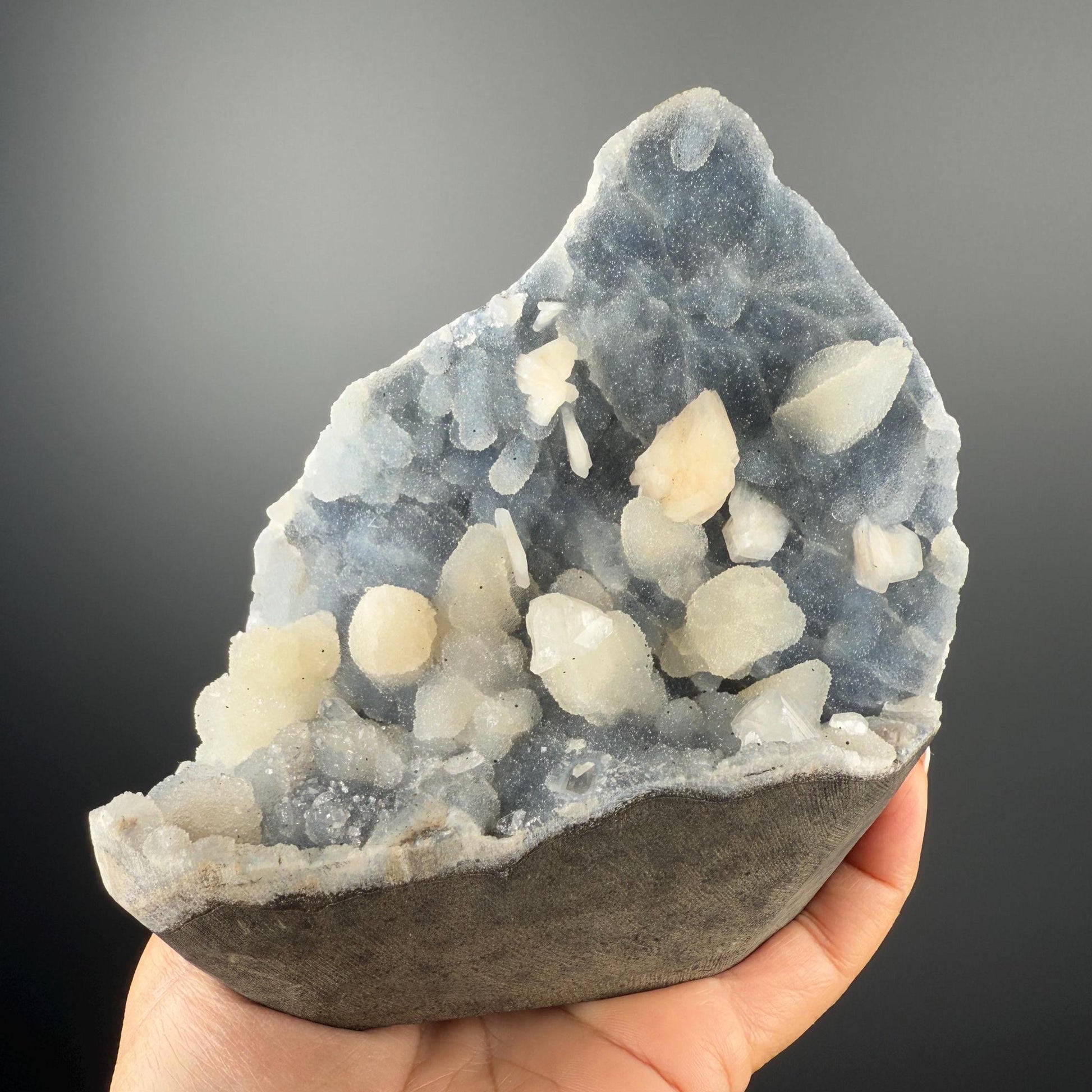 Self-Stand! Druzy Chalcedony with Apophyllite and Stilbite Crystal Geode