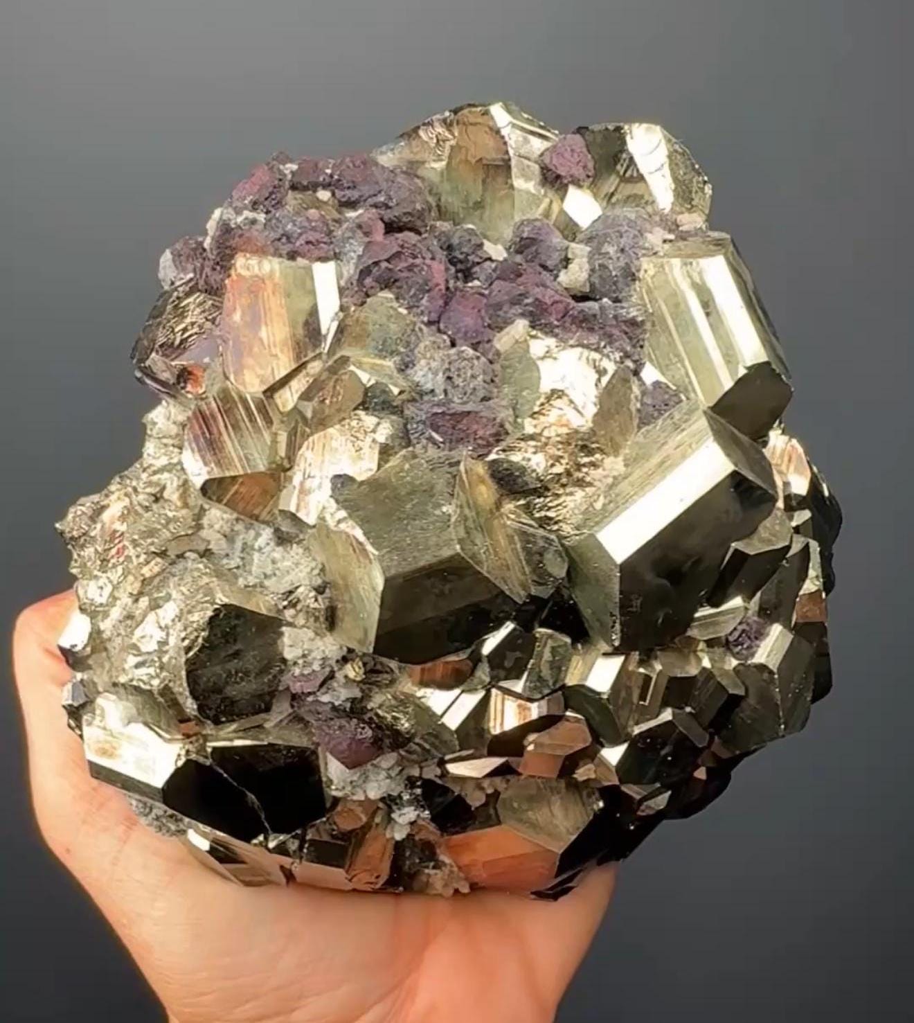 Rare! Octahedral Pyrite with Covellite Crystal Specimen, Pyrite with Chalcopyrite Crystal