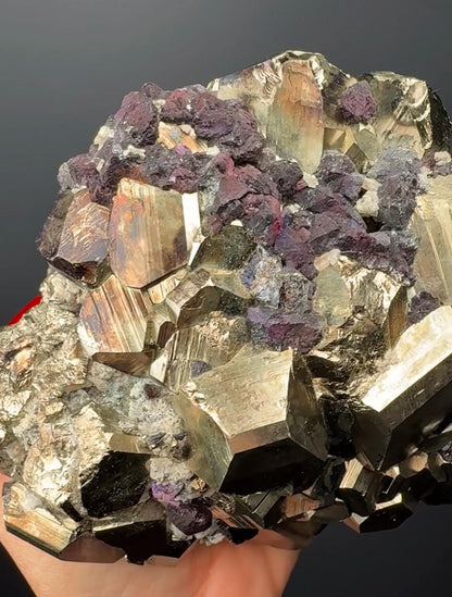 Rare! Octahedral Pyrite with Covellite Crystal Specimen, Pyrite with Chalcopyrite Crystal