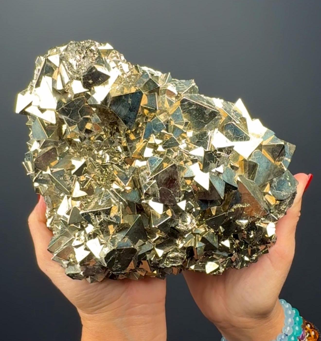 Huge ! Lustrous Hexagonal Pyrite Crystal from Peru