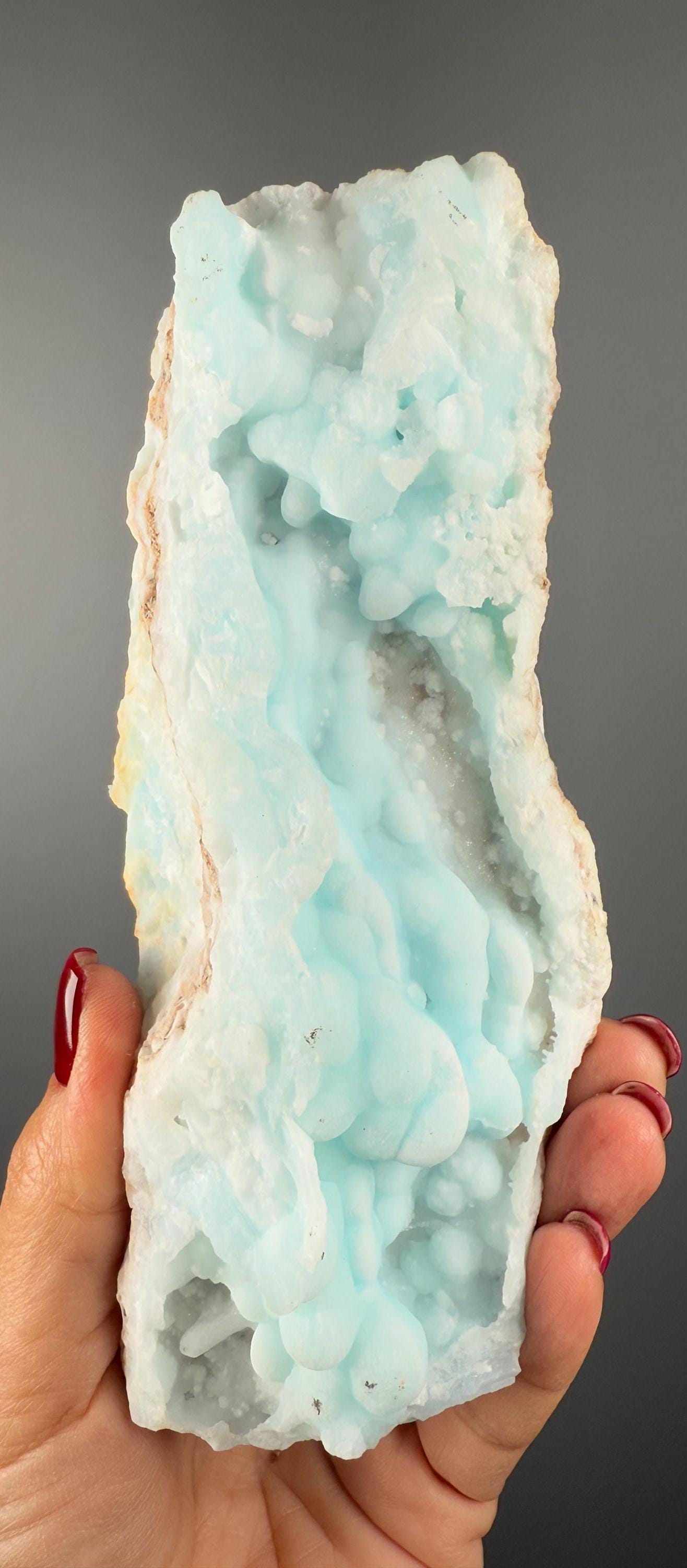 Blue Aragonite Mineral Specimen, Blue Aragonite Crystal (Double-side Crystallization)