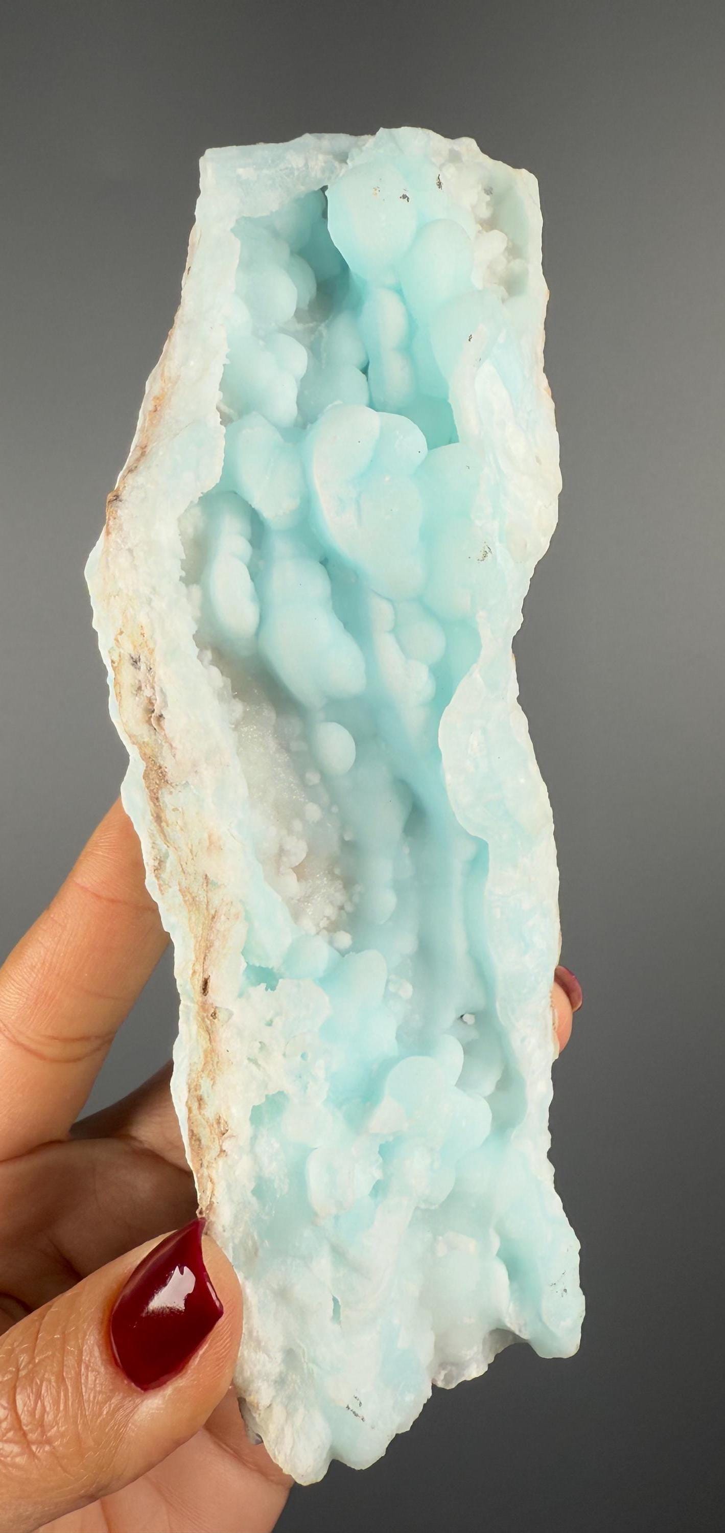 Blue Aragonite Mineral Specimen, Blue Aragonite Crystal (Double-side Crystallization)