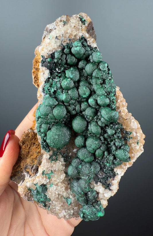 Amazing Piece ! Druzy Green Malachite Stalactites on Quartz Mineral Specimen