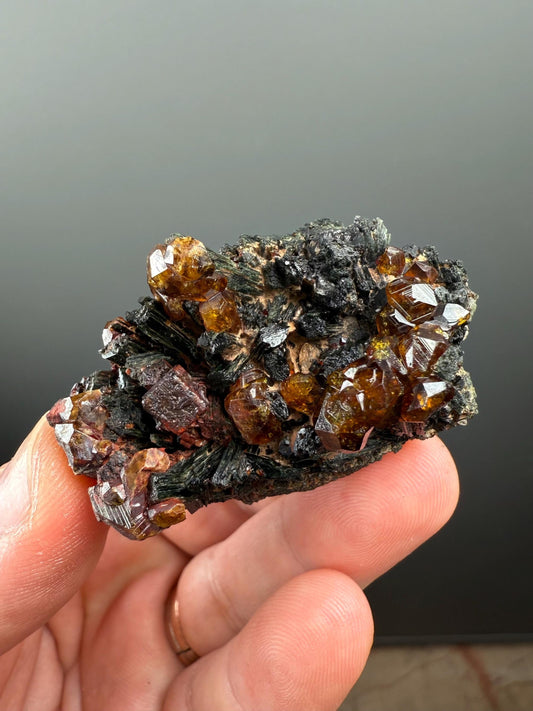 Beautiful Piece! Orange Andradite Garnet on Hedenbergite Specimen