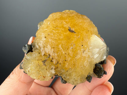 Yellow Stellerite with Green Epidote Crystal Specimen