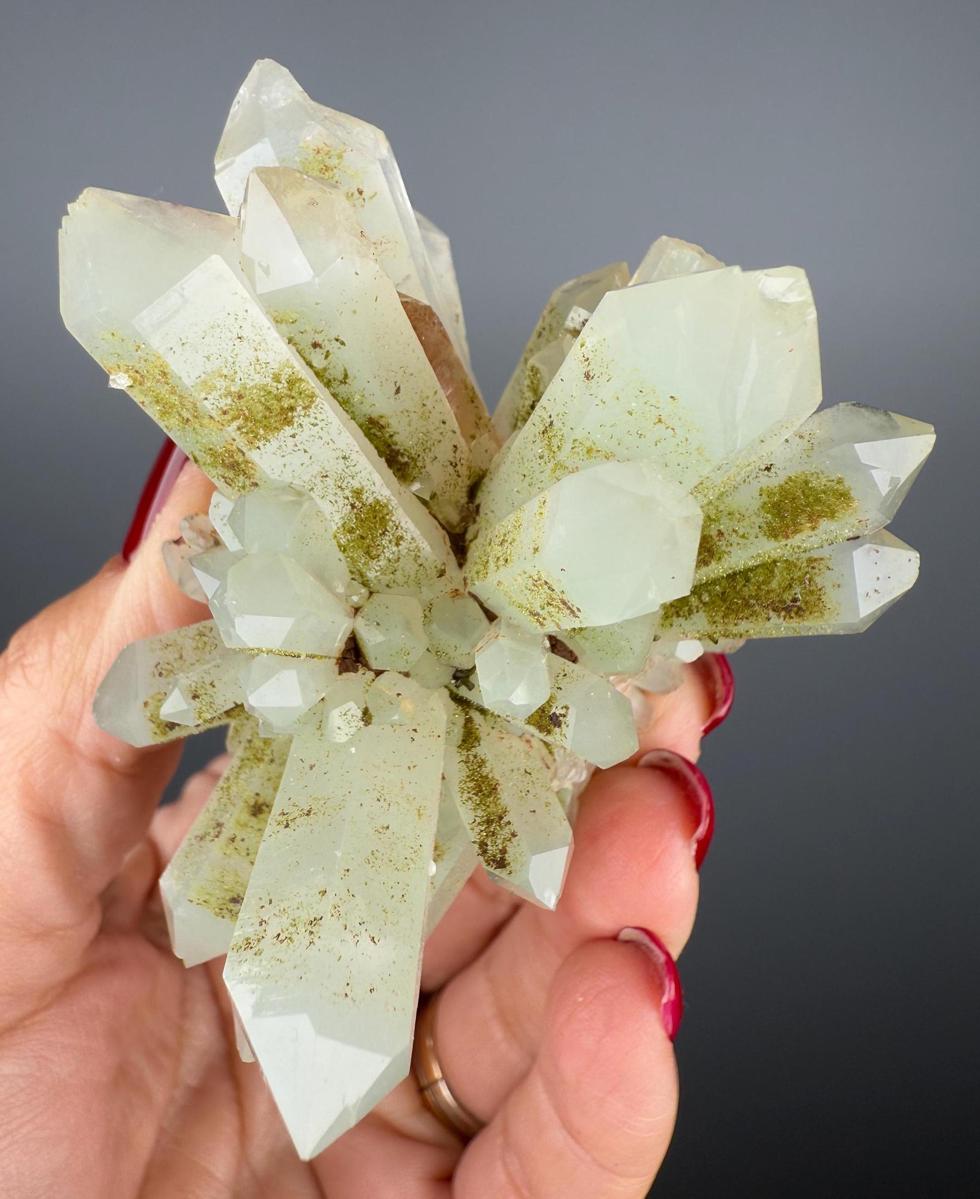 Crystal Quartz Flowers with Glittery Chlorite Crystals Specimen From Turkey