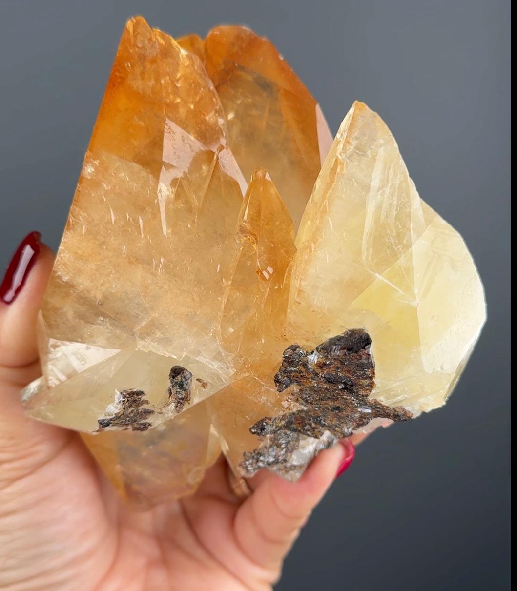 Golden Calcite Crystal with Sphalerite from