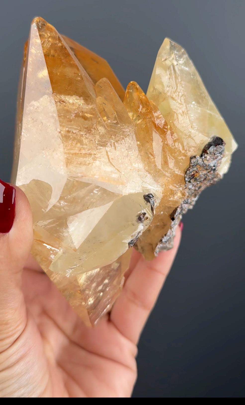 Golden Calcite Crystal with Sphalerite from