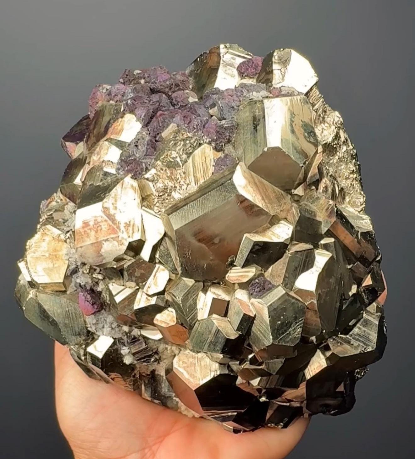 Rare! Octahedral Pyrite with Covellite Crystal Specimen, Pyrite with Chalcopyrite Crystal