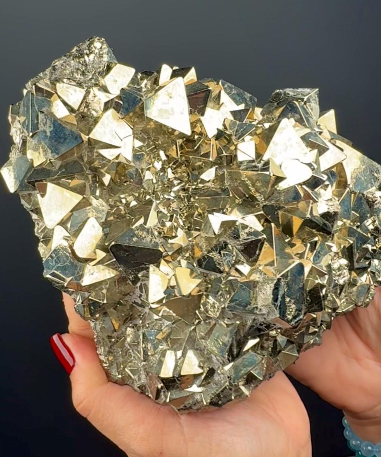 Huge ! Lustrous Hexagonal Pyrite Crystal from Peru