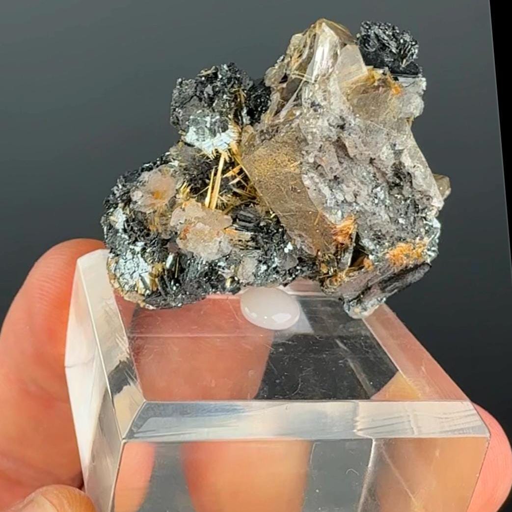 Quartz with Golden Rutile Crystal with Hematite Specimen