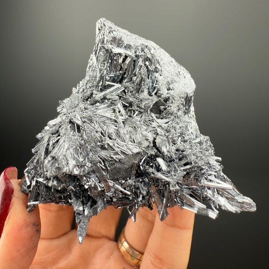 Silvery Stibnite Crystals with MirrorLike Luster, Stibnite Crystal