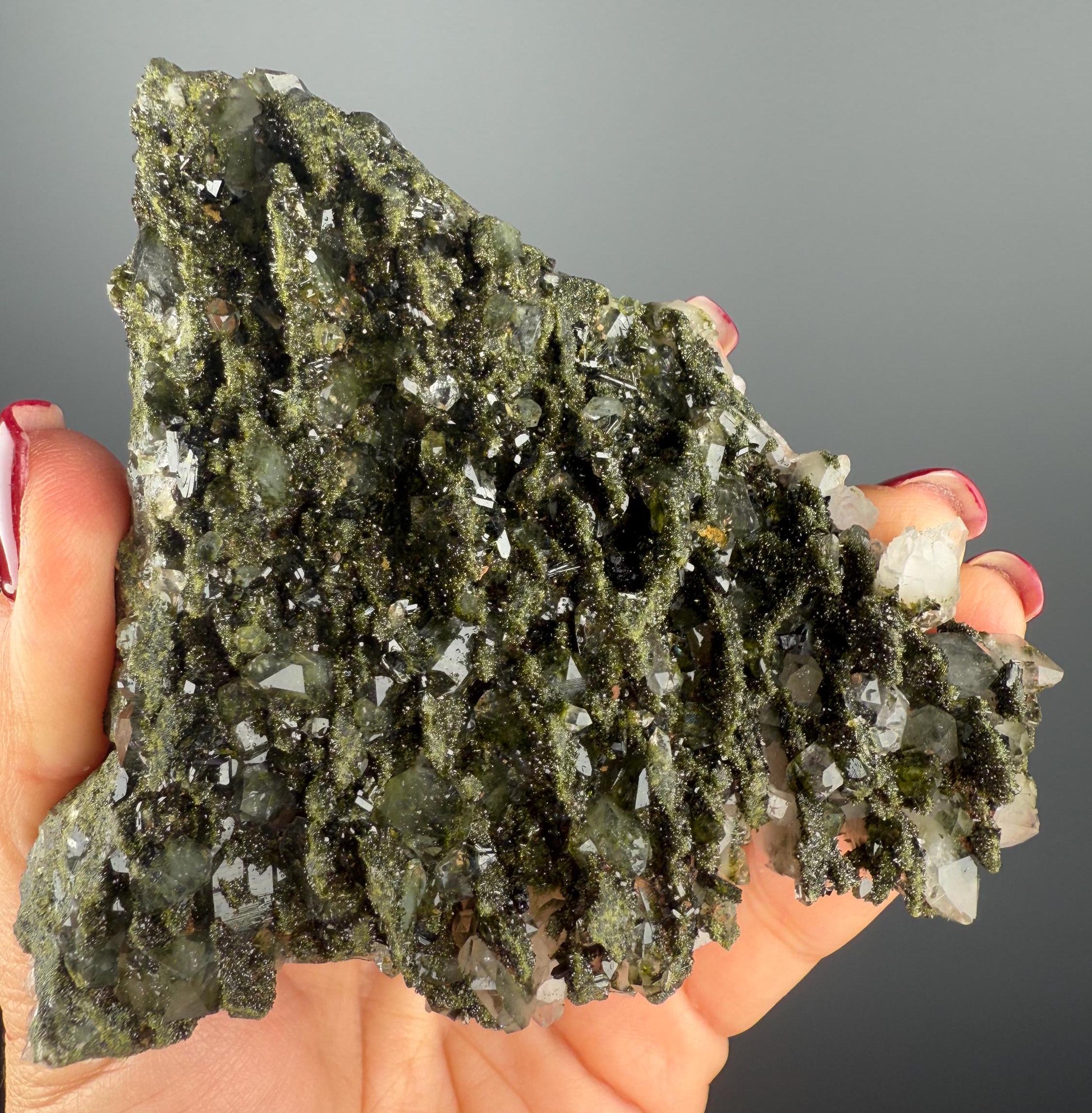 Forest Green Epidote with Quartz Specimen