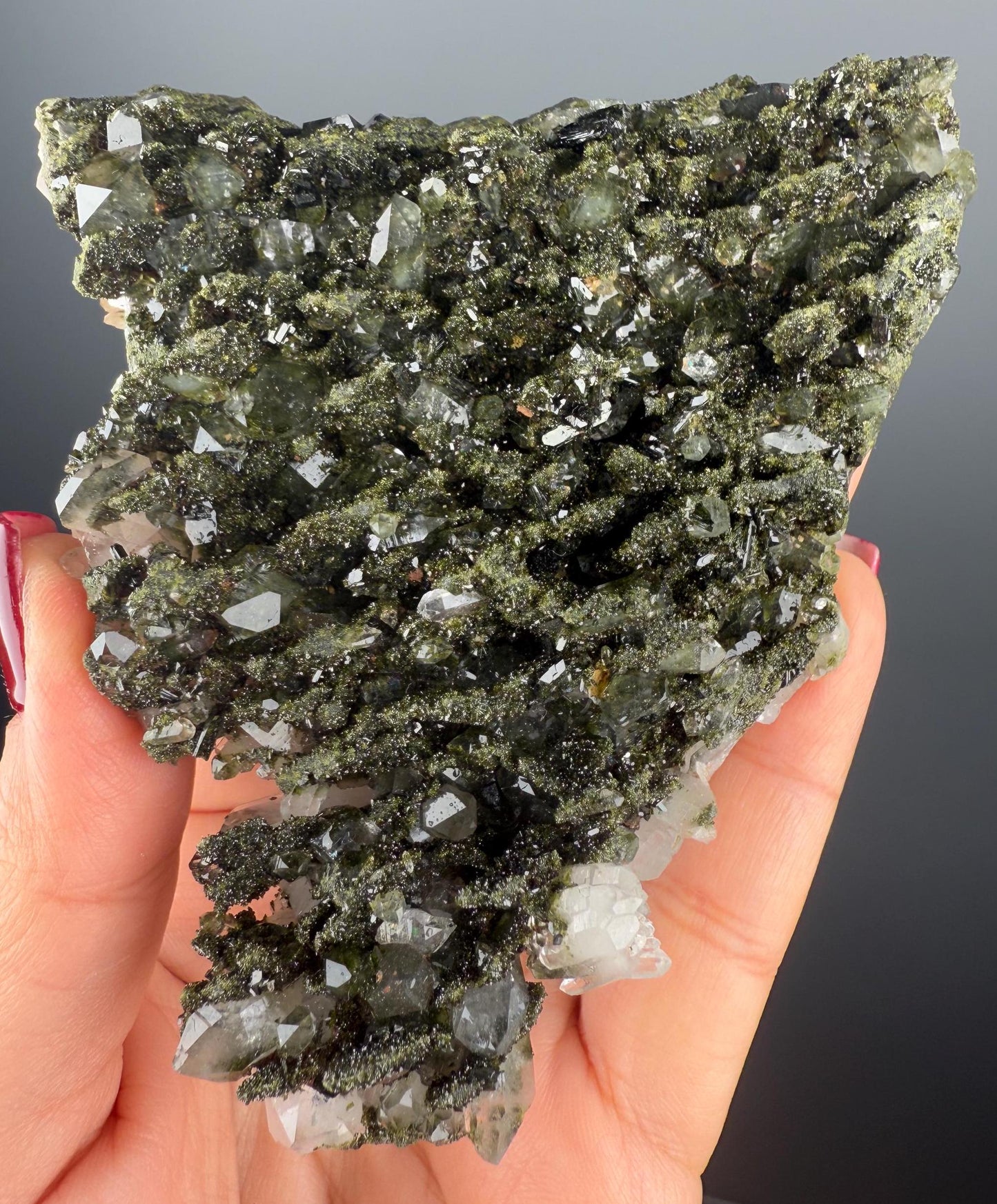 Forest Green Epidote with Quartz Specimen