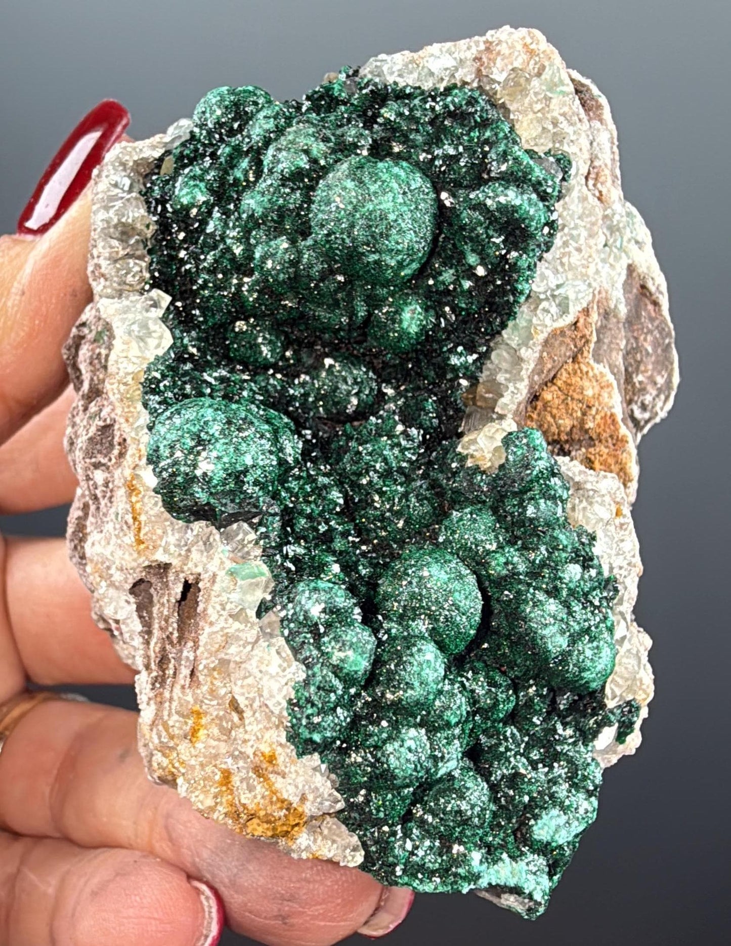 Amazing Piece ! Druzy Green Malachite Stalactites on Quartz Mineral Specimen