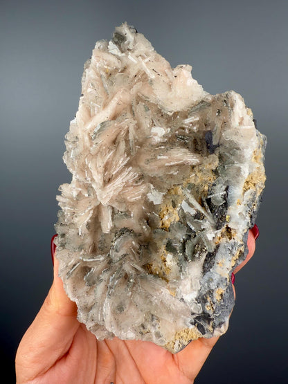 New! Bladed Soft Pink Barite with Metallic Galena Specimen