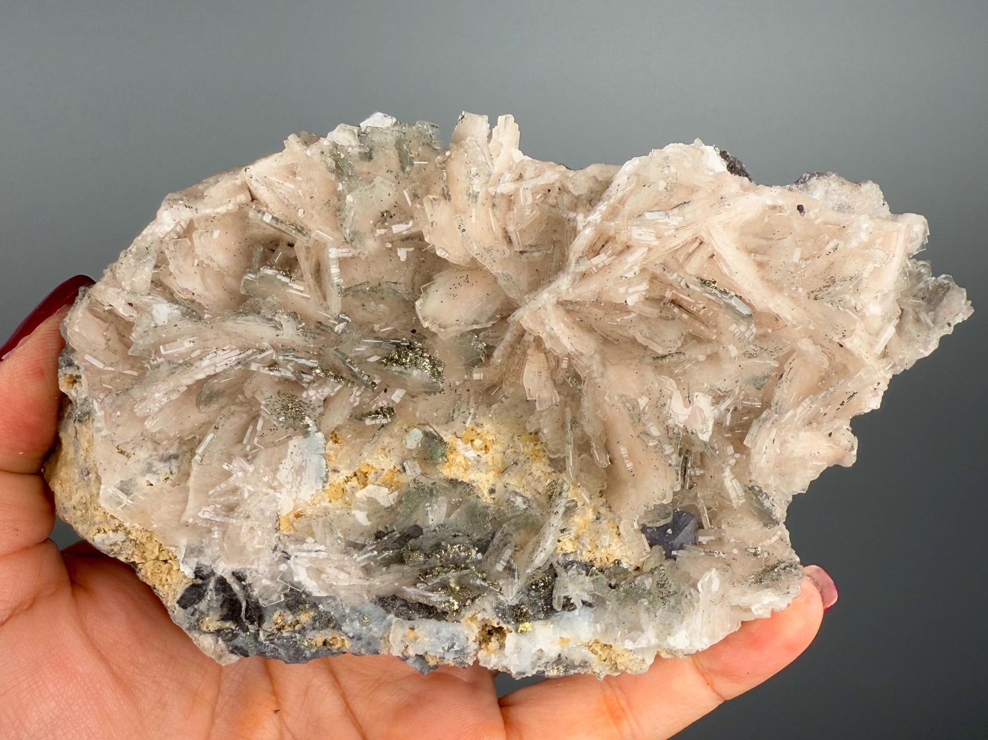 New! Bladed Soft Pink Barite with Metallic Galena Specimen