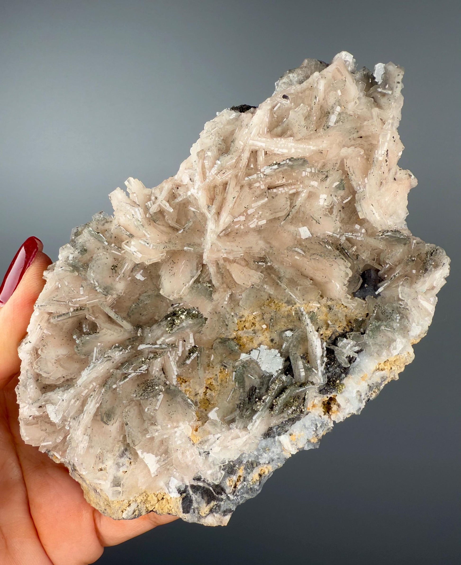 New! Bladed Soft Pink Barite with Metallic Galena Specimen