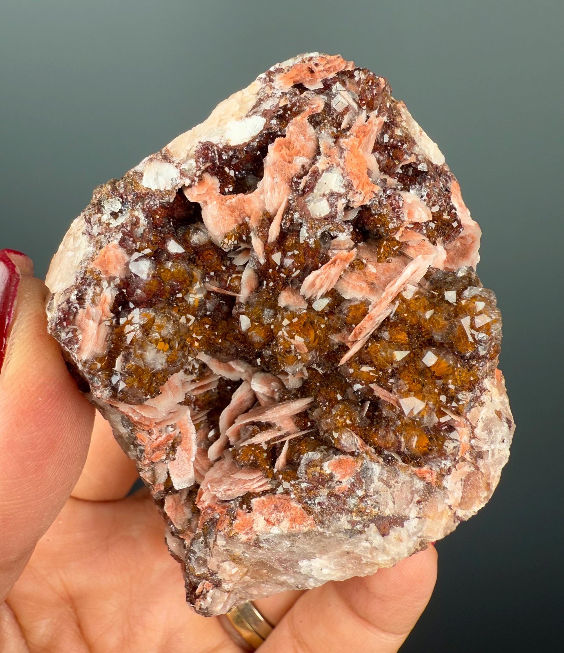 Amazing Combination! Quartz, Manganese Oxide, Limonite and Calcite Crystal