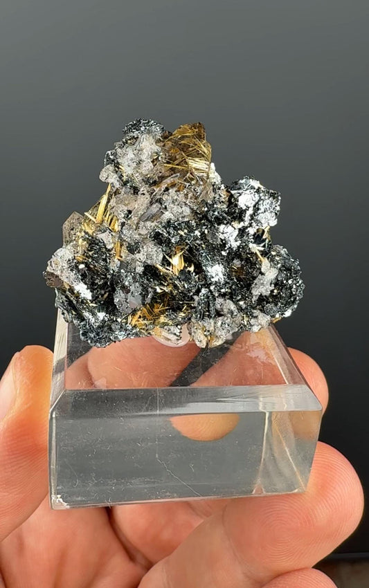 Quartz with Golden Rutile Crystal with Hematite Specimen