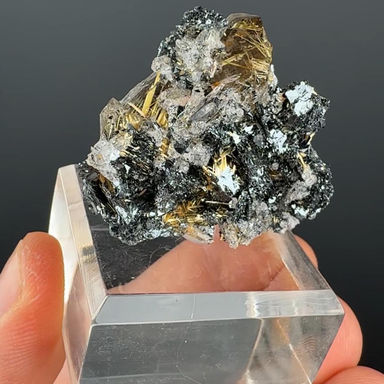 Quartz with Golden Rutile Crystal with Hematite Specimen