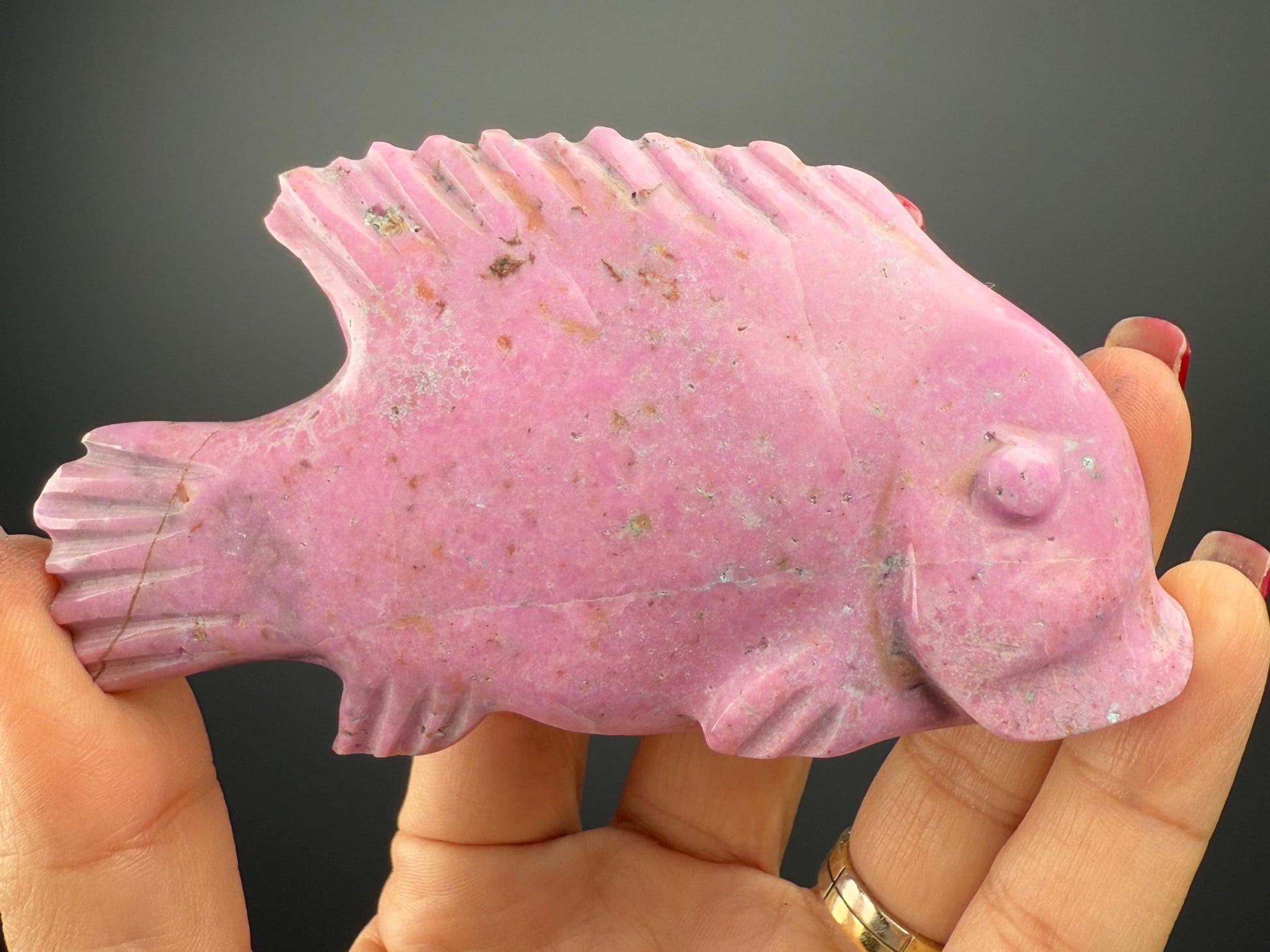 Cobalto Calcite Hand Carved Fish Statue, Cobalto Calcite Fish