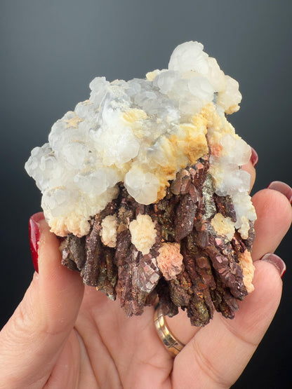 Incredible Combo! Red Pyrite, Pyrrhotite and Calcite from Kosovo