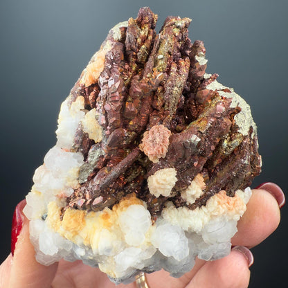 Incredible Combo! Red Pyrite, Pyrrhotite and Calcite from Kosovo