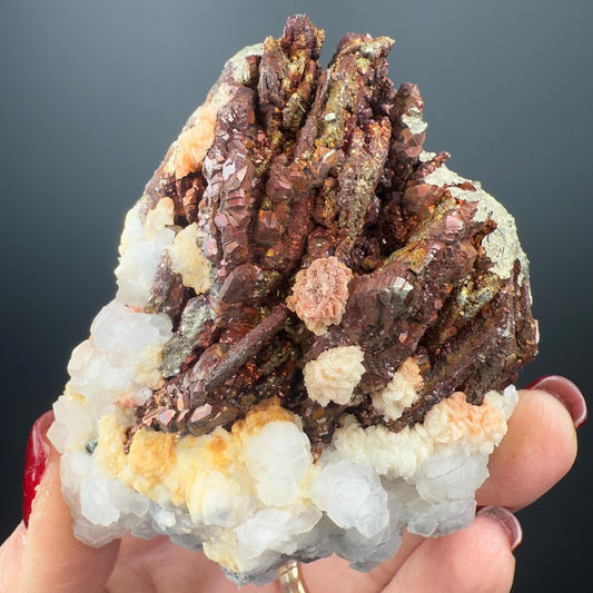 Incredible Combo! Red Pyrite, Pyrrhotite and Calcite from Kosovo