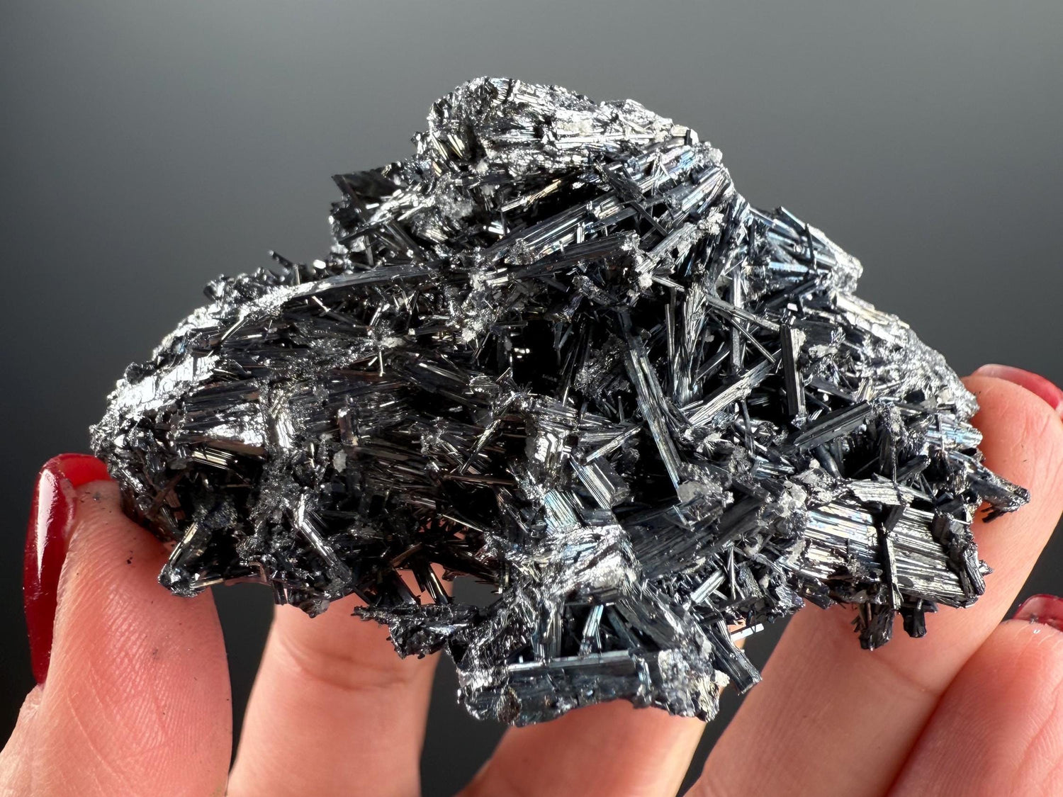 Silvery Stibnite Crystals with MirrorLike Luster, Stibnite Crystal