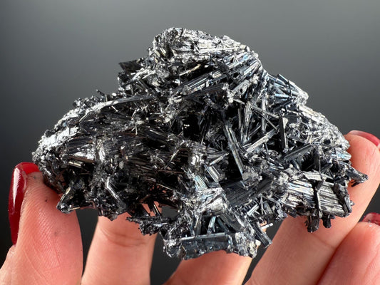 Silvery Stibnite Crystals with MirrorLike Luster, Stibnite Crystal
