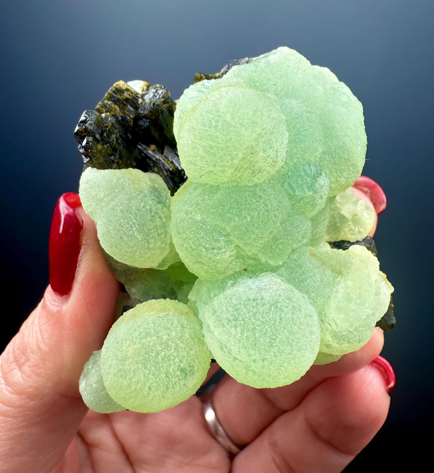 Grape Green Prehnite with Dark Green Epidote Specimen