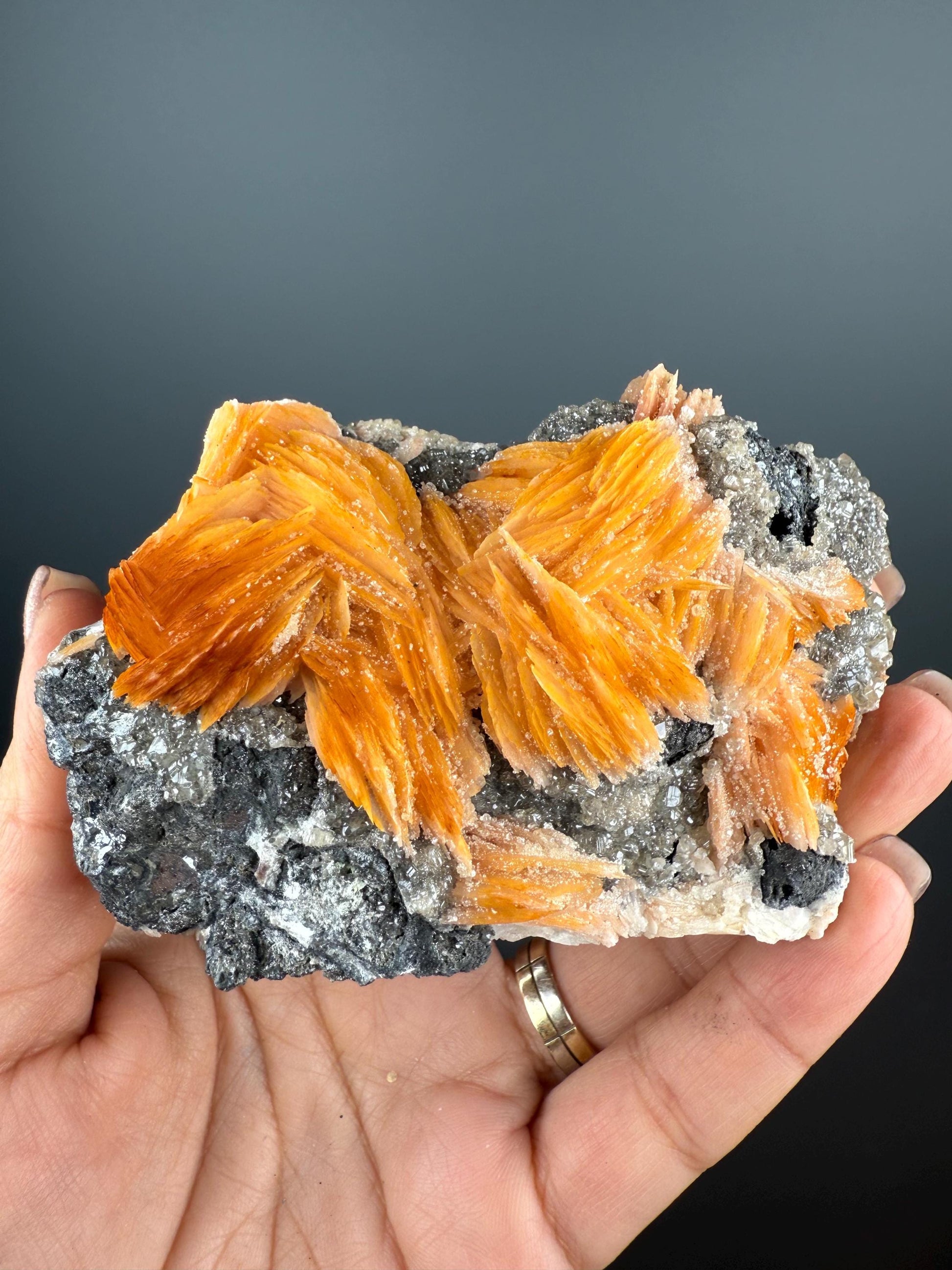 Bladed Vivid Barite with Metallic Galena and Cerrussite Crystal Specimen