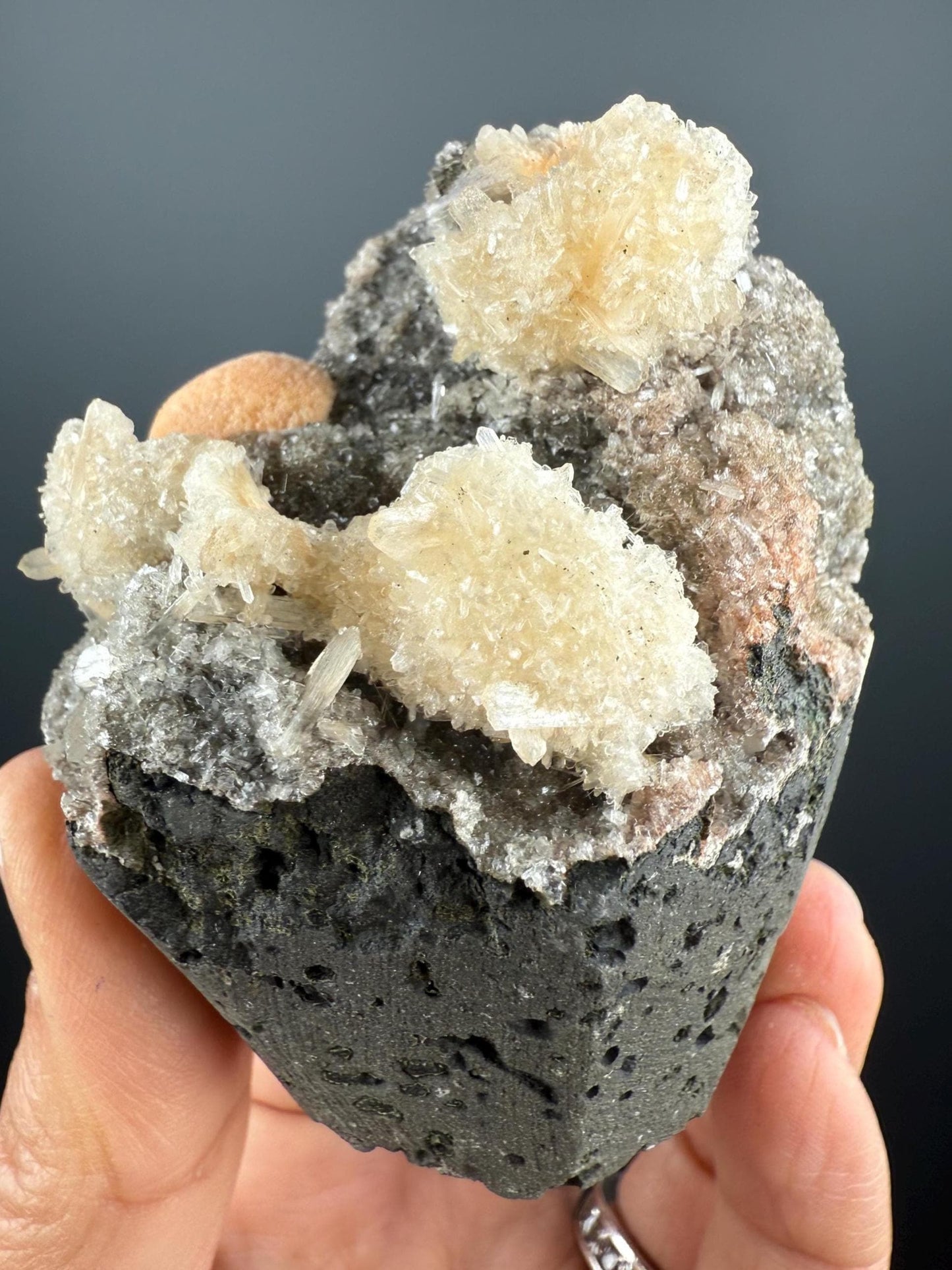Amazing! Thomsonite Balls with Calcite Specimen, Self-Standing Thomsonite Crystal