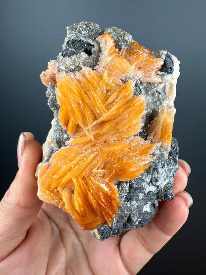 Bladed Vivid Barite with Metallic Galena and Cerrussite Crystal Specimen