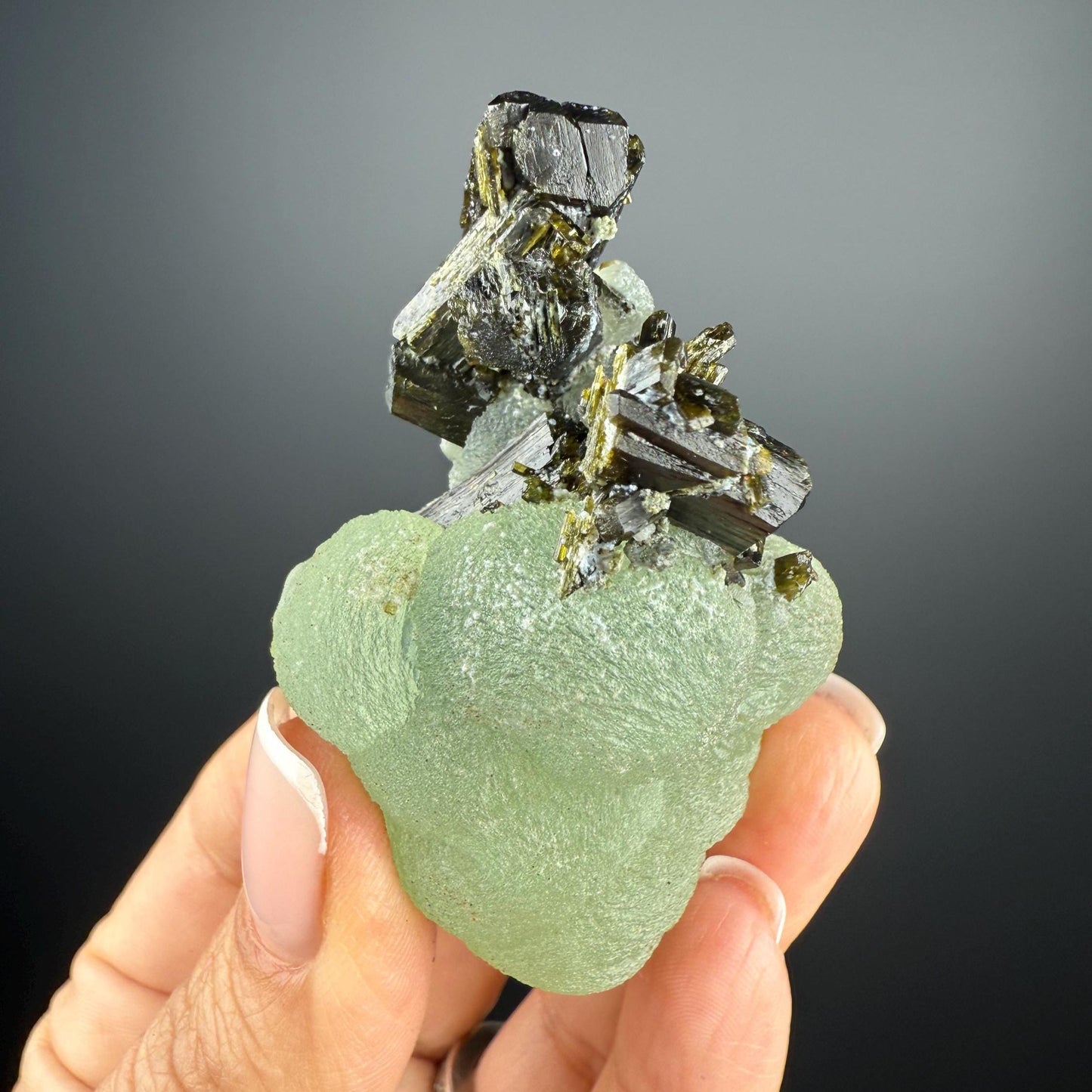 Grape Green Prehnite with Dark Green Epidote Specimen