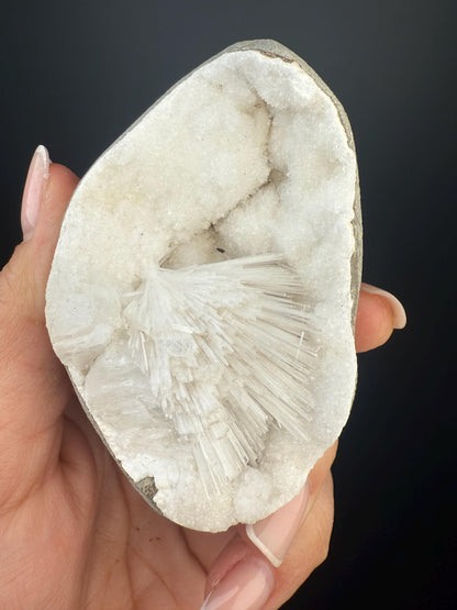 White Scolecite Spray in Snow Chalcedony Specimen