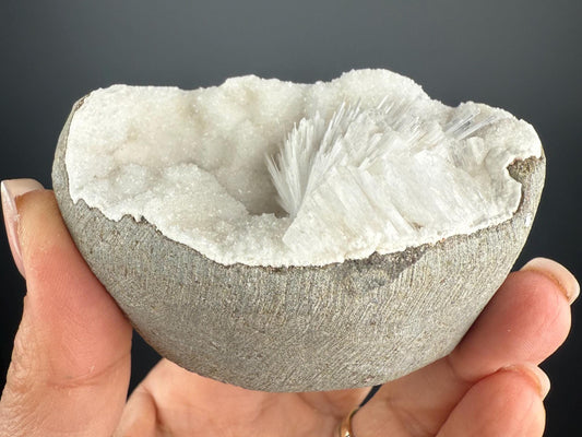 White Scolecite Spray in Snow Chalcedony Specimen