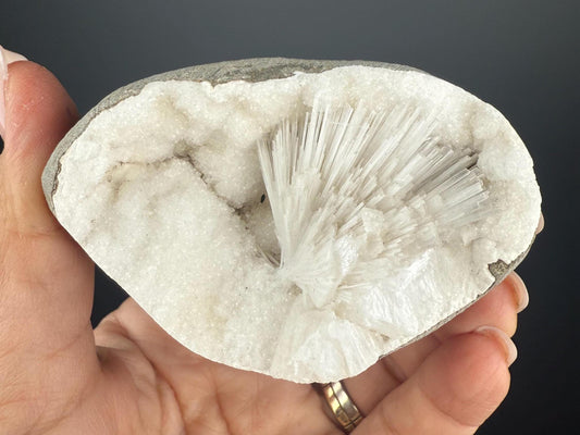 White Scolecite Spray in Snow Chalcedony Specimen