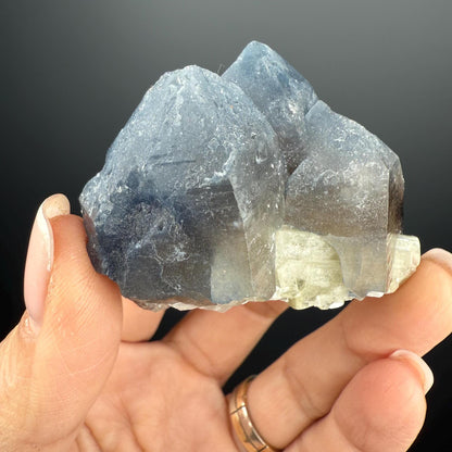 Indicolite Blue Quartz with White Cleavelandite Albite on Smoky Quartz