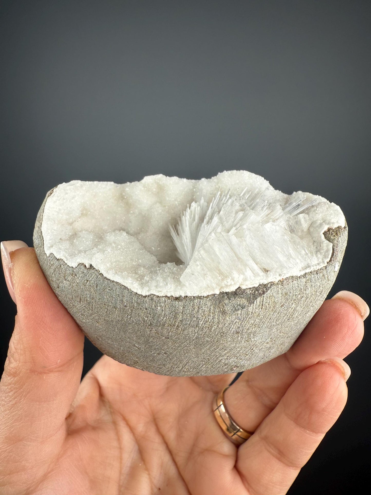 White Scolecite Spray in Snow Chalcedony Specimen