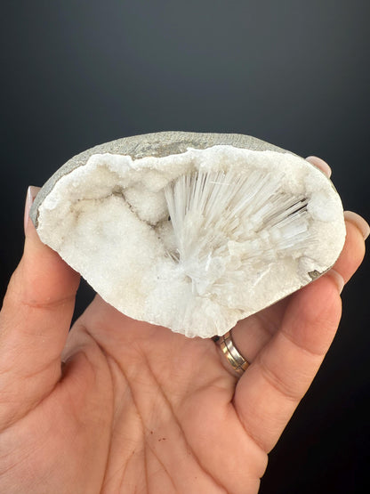 White Scolecite Spray in Snow Chalcedony Specimen